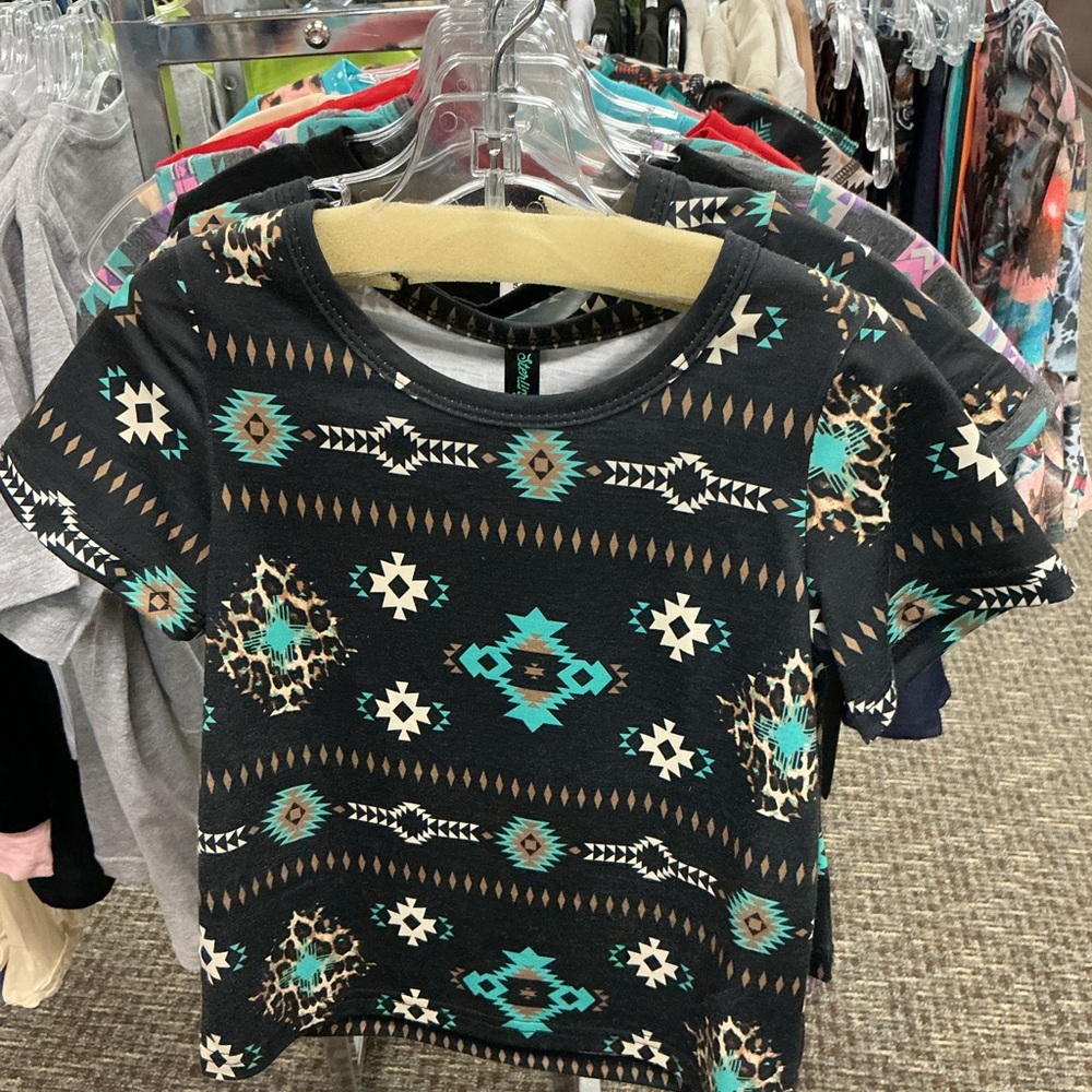 Aztec Patterned Black and Teal Kids Tee